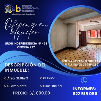 OFICINA EN ALQUILER EN PLENA PLAZA MAYOR DE TRUJILLO 